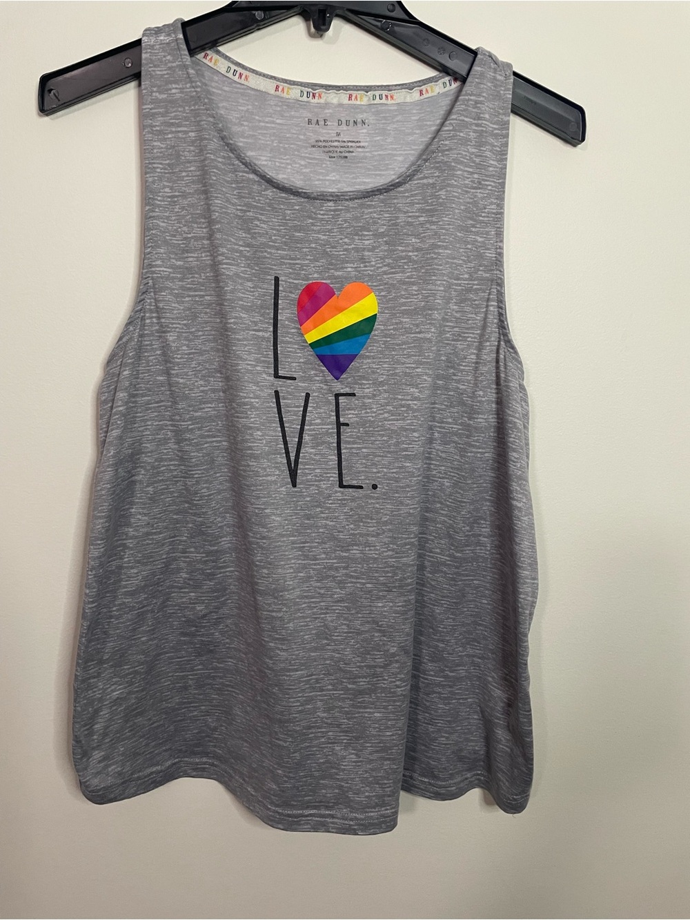 Rae Dunn Gray Tank with Rainbow Heart LOVE Graphic